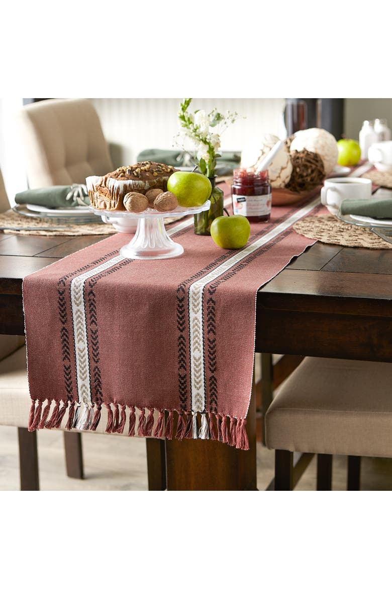 Striped Fringe Ribbed Table Runner, Alternate, color, Clay
