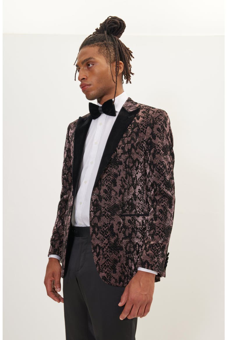 Metallic Velvet Flocking Tuxedo Jacket, Alternate, color, COPPER