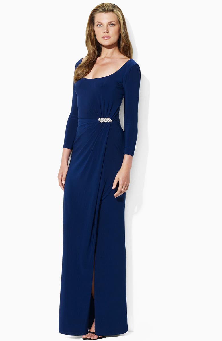 Lauren Ralph Lauren Lauren by Ralph Lauren Jeweled Scoop Neck Jersey Gown, Main, color, 
