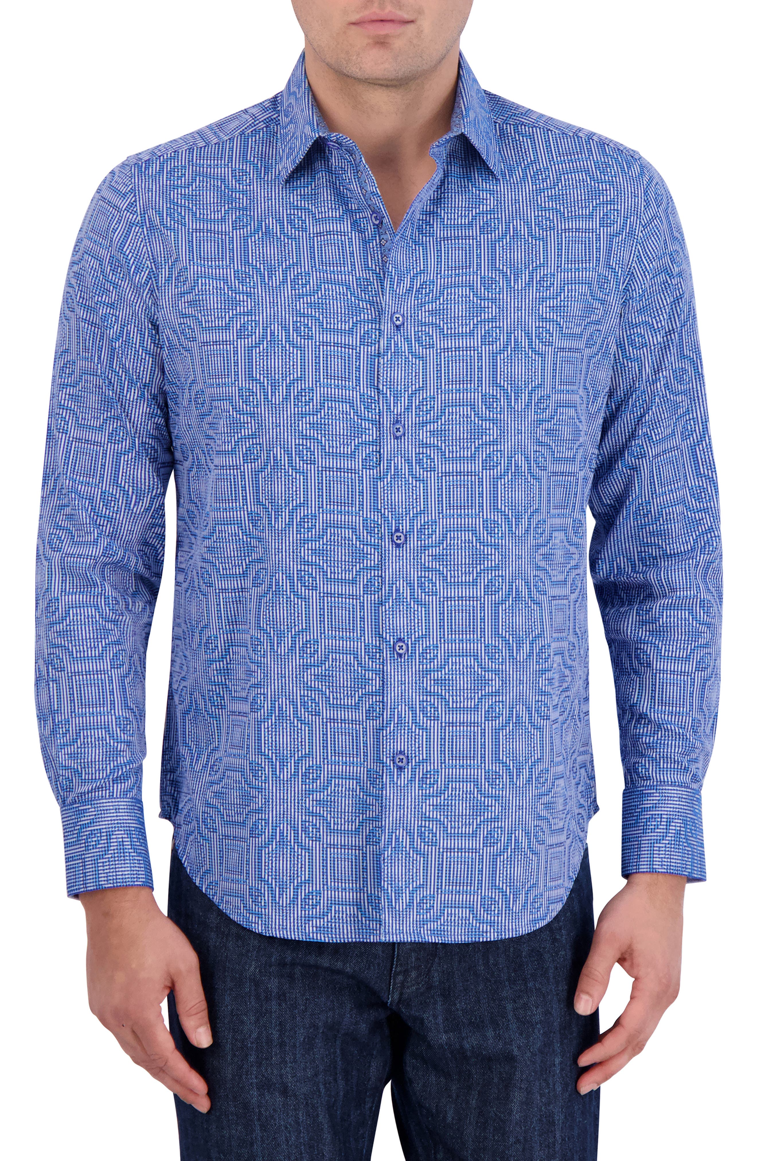 Robert Graham Voyage Geo Jacquard Stretch Cotton Button-Up Shirt