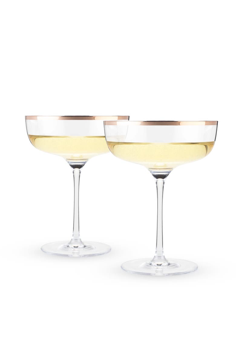 TWINE Copper Rim Crystal Coupes Set of 2, Main, color, Clear