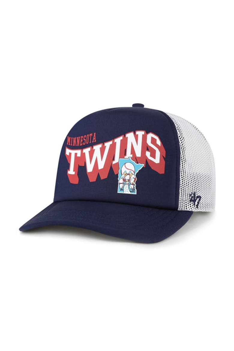 Men's '47 Navy Minnesota Twins Meander Foam Trucker Snapback Hat, Main, color, Navy