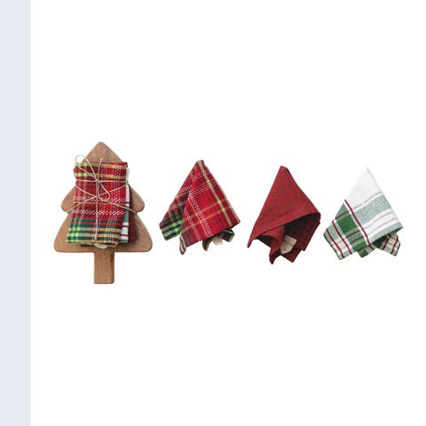 3-Piece Woven Dish Cloths and Mango Wood Tree-Shaped Cheese/Cutting Board