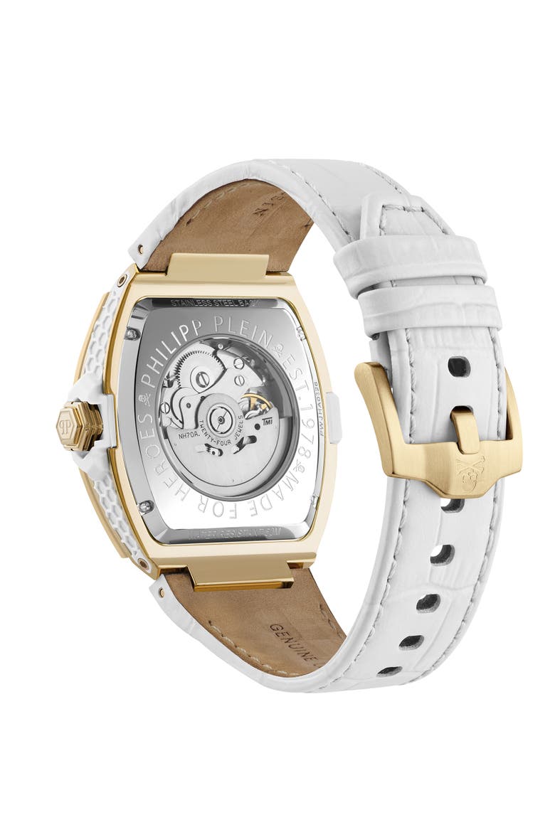 Skeleton 2.0 Multicolor Baguette Leather Strap Watch Skeleton Women, Alternate, color, white