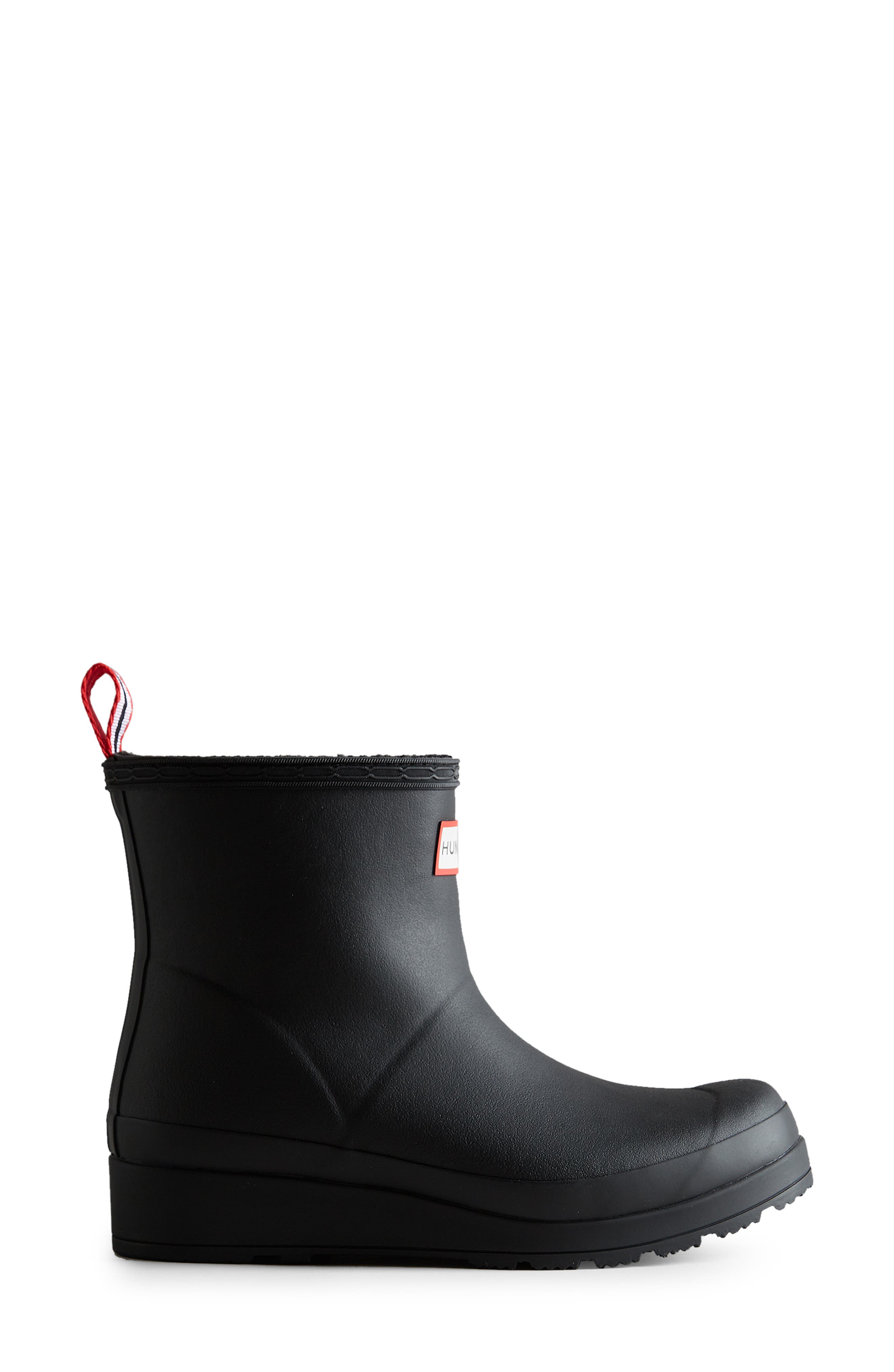 Hunter Play Short Faux Shearling Lined Waterproof Rain Boot, Alternate, color, Dark Black