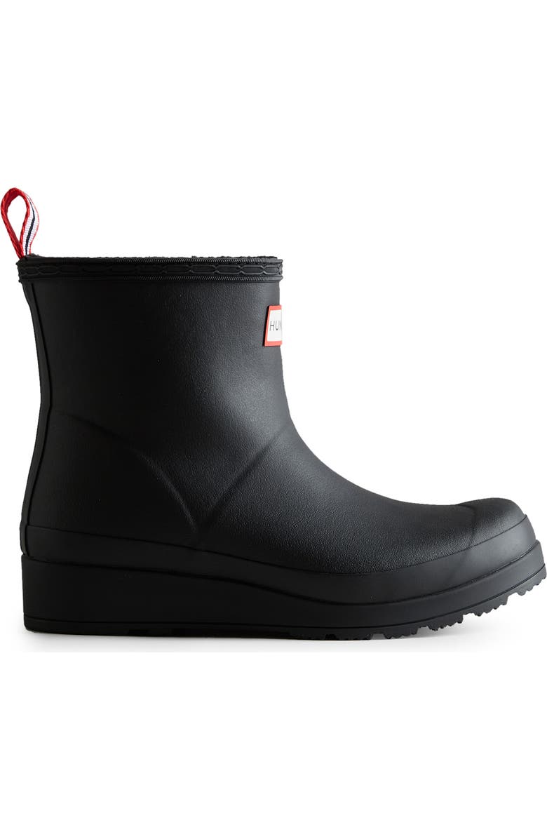 Hunter Play Short Faux Shearling Lined Waterproof Rain Boot, Alternate, color, Dark Black