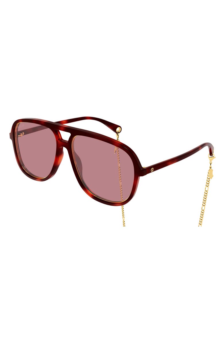 Gucci 57mm Aviator Chain Sunglasses, Main, color, Havana