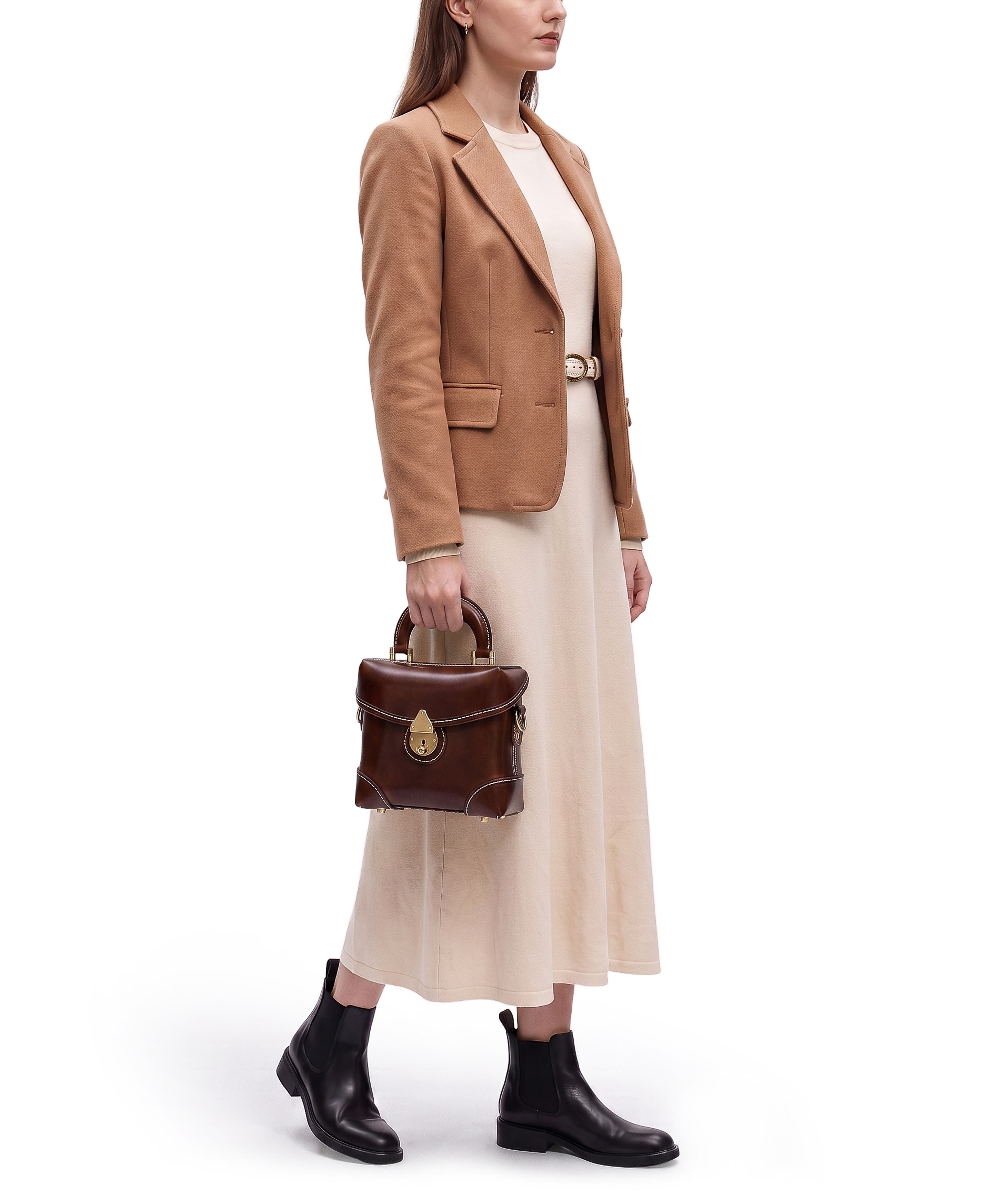 Azalea Genuine Leather Vintage Box Crossbody, Alternate, color, Taupe