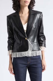 Cinq à Sept Le Petit Faux Leather Lace Trim Blazer