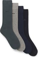 BOSS Assorted 4-Pack Solid Cotton Blend Dress Socks Gift Box