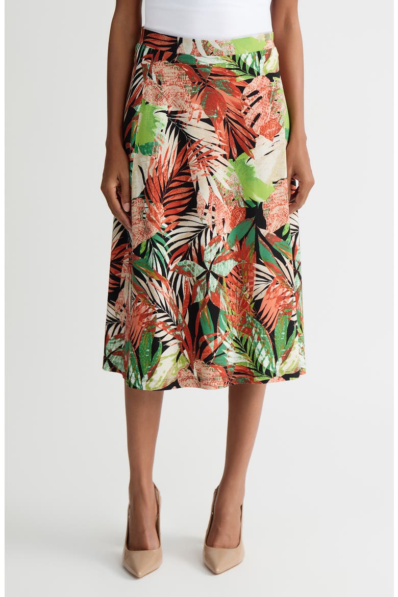 Tropical Print Pull-On Midi Skirt, Main, color, RED/ GREEN/ BLACK MULTI