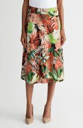 KASPER Tropical Print Pull-On Midi Skirt