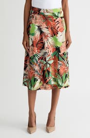 KASPER Tropical Print Pull-On Midi Skirt