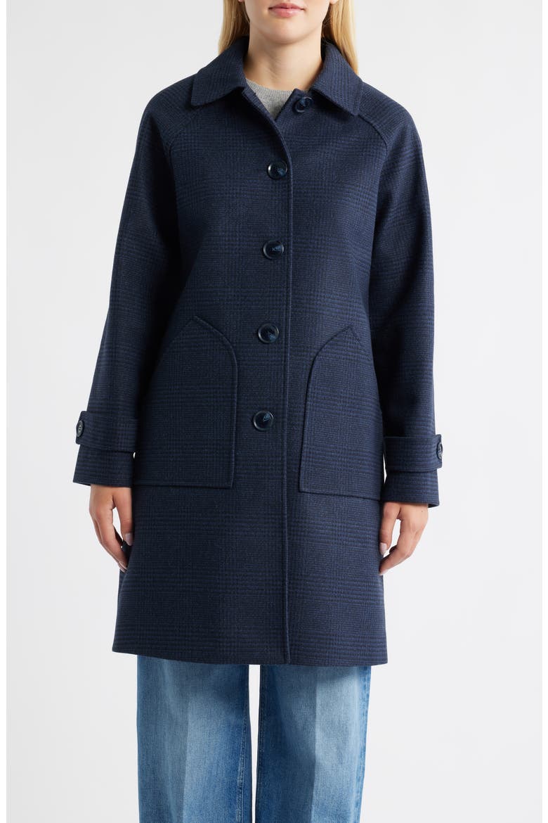 Plaid Slim Balmacaan Coat, Main, color, NAVY