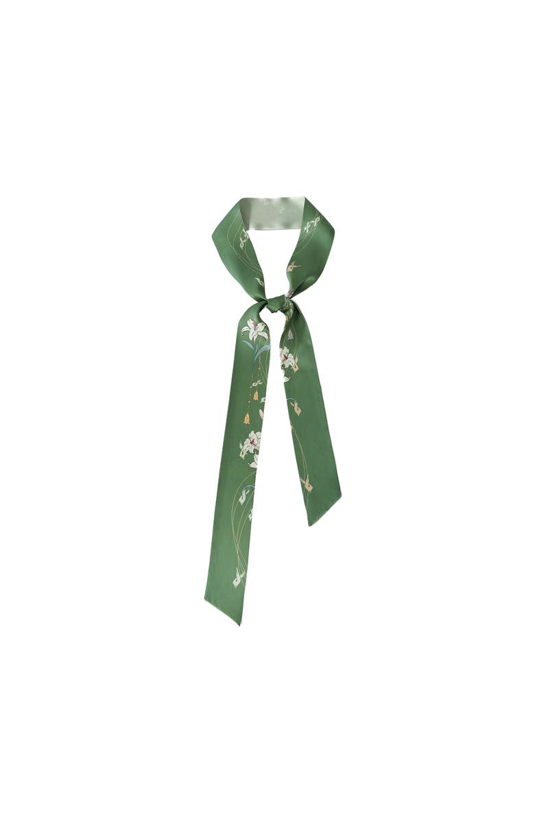 Lost Pattern Lily Silk Skinny Scarf, Main, color, Green