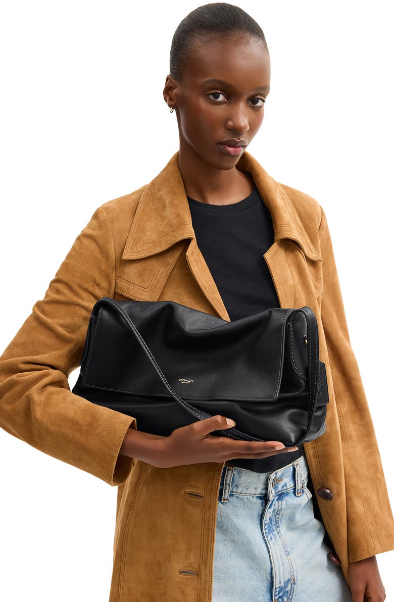 COACH Chelsea 36 Natural Grain Leather Shoulder Bag, Alternate, color, B4/Black