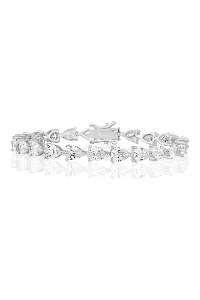Pear Shape Cubic Zirconia Tennis Bracelet, Main, color, SILVER