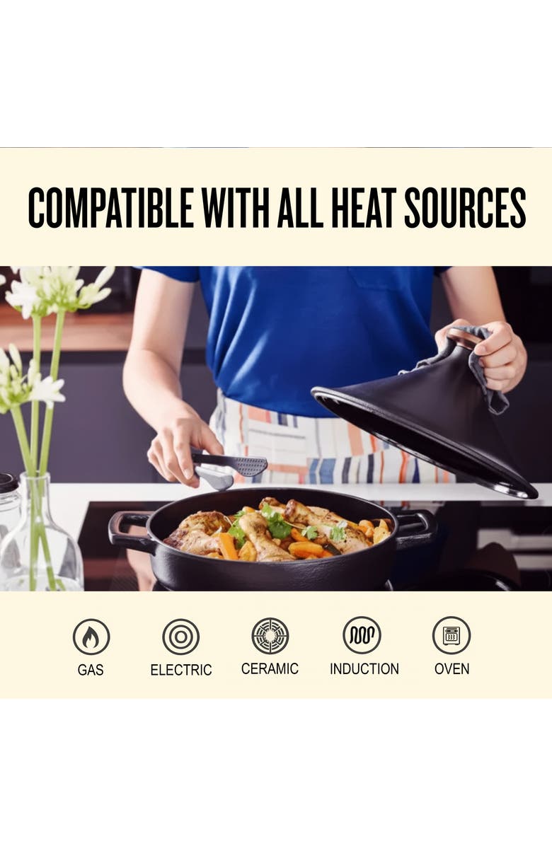 Alva Nori 3Qt Enameled Cast Iron Tagine Pot, Alternate, color, Black