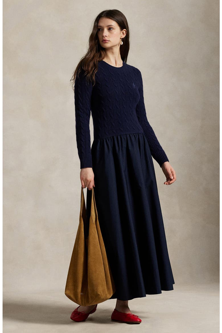 Polo Ralph Lauren Mixed Media Cable Stitch Long Sleeve Maxi Dress