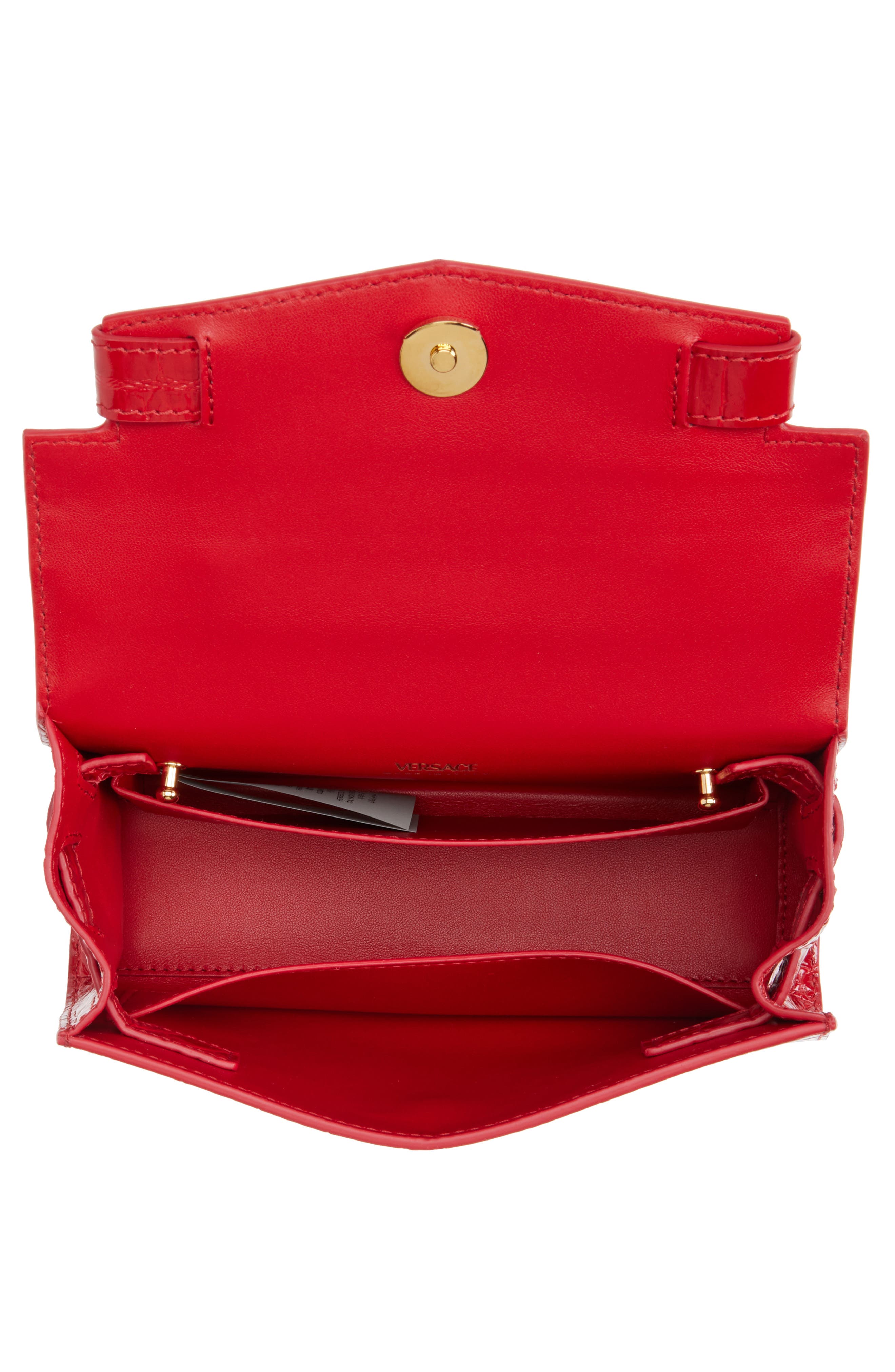 Versace Small Medusa '95 Croc Embossed Leather Top Handle Bag, Alternate, color, 