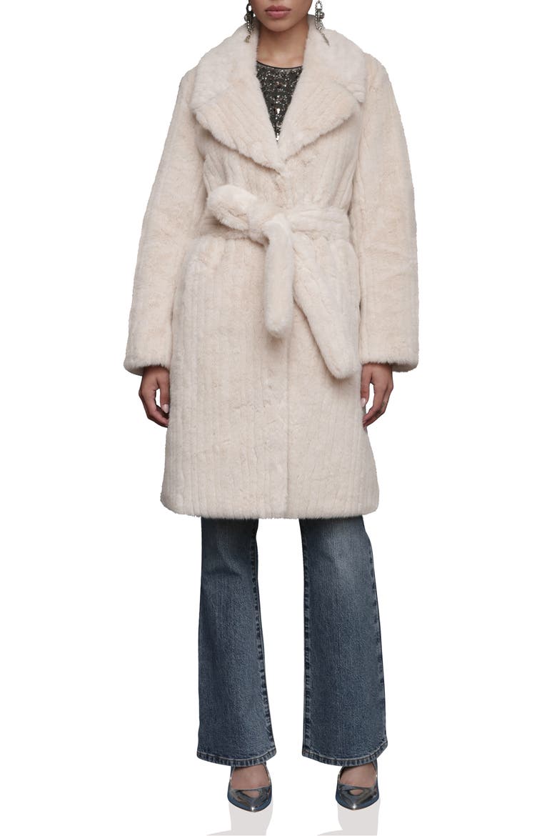 Faux Fur Belted Coat, Alternate, color, IVORY