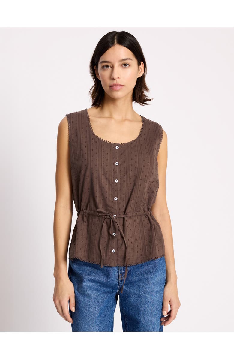 Albaray Drawstring Waist Button Through Top, Main, color, Brown