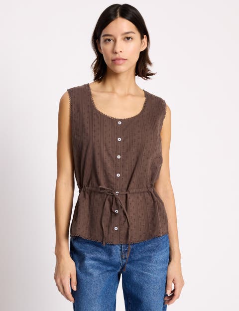 Drawstring Waist Button Through Top