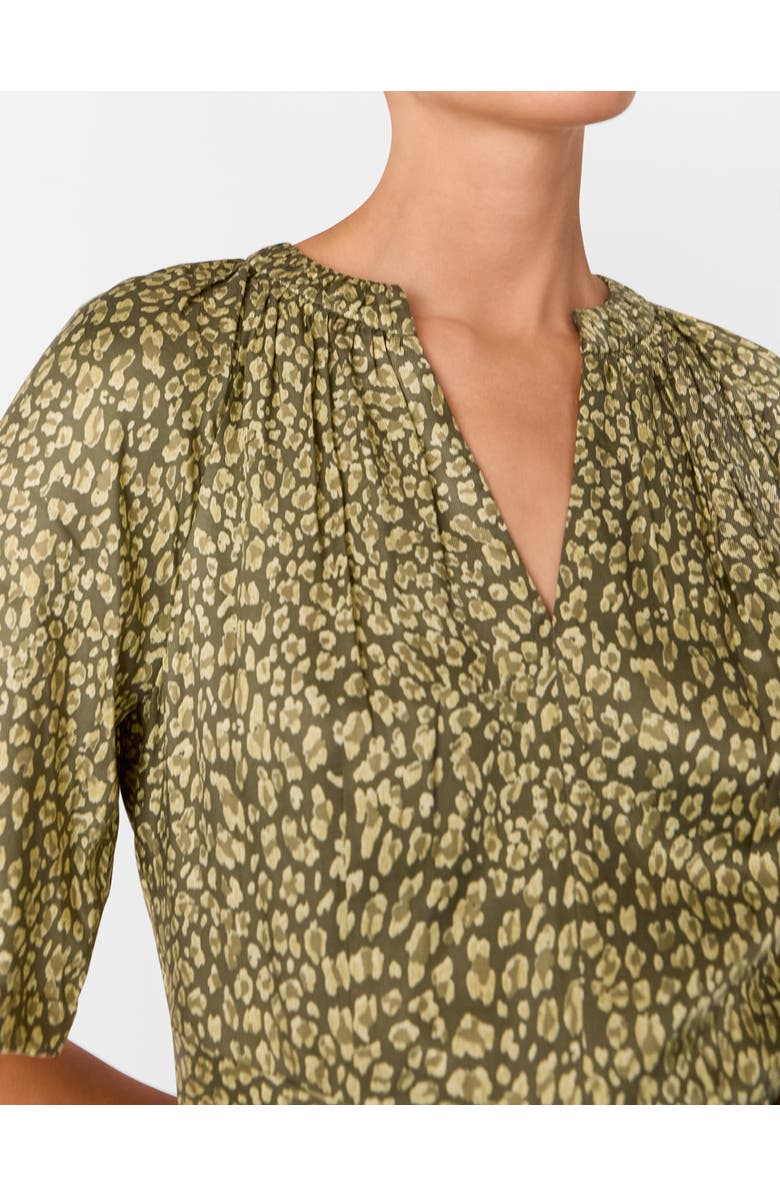 Whistles Leopard Short Sleeve Midi Dress, Alternate, color, Green/Multi