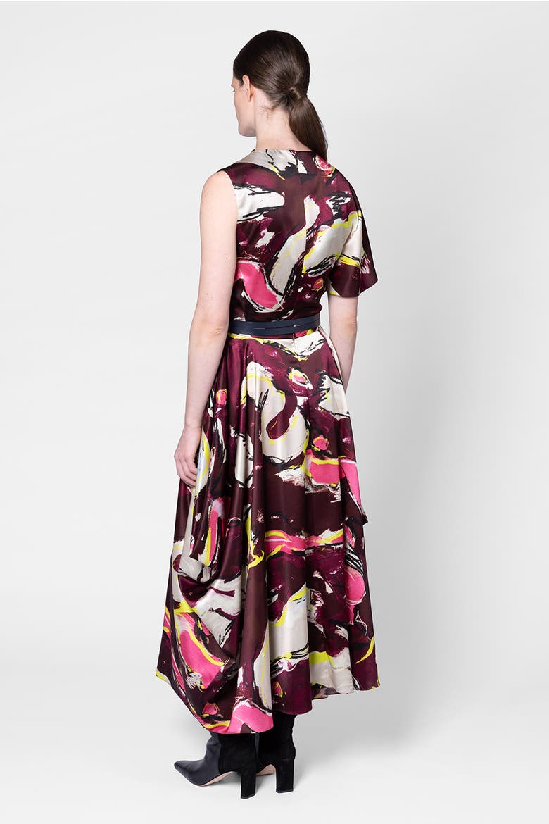 Amari Printed Satin Draped Skirt, Alternate, color, Brush Burgundy