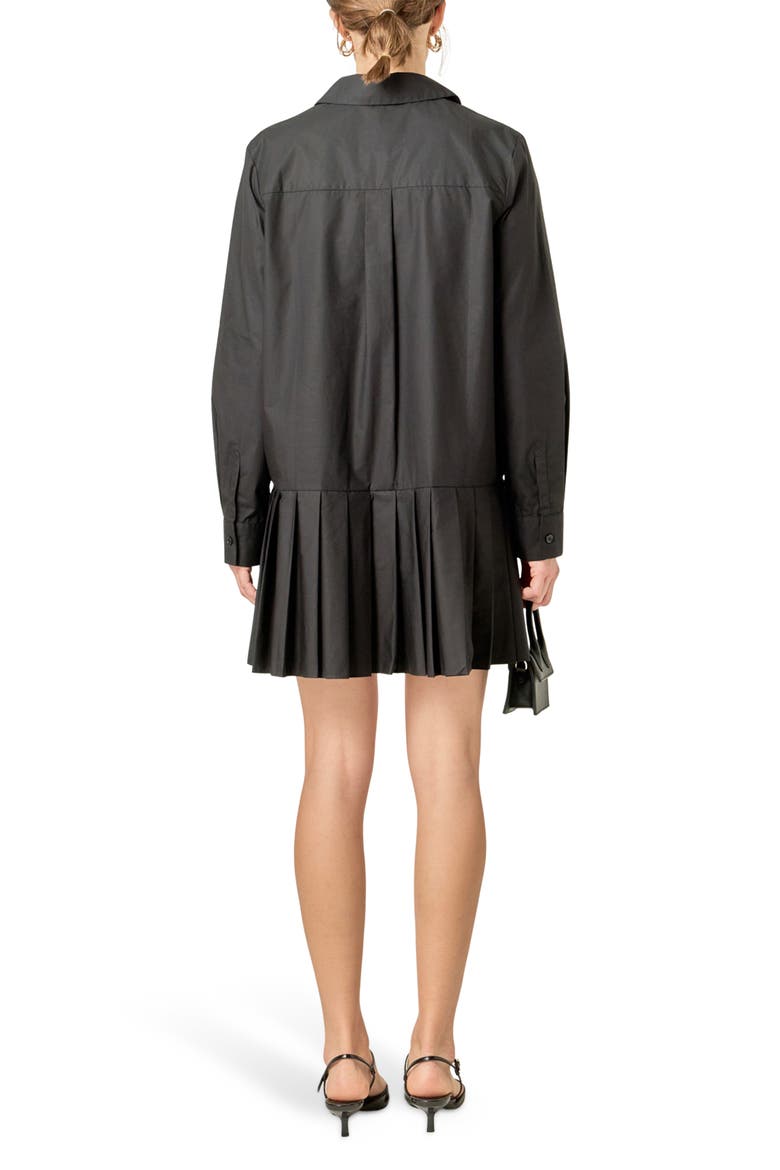 Pleated Long Sleeve Shirtdress, Alternate, color, BLACK
