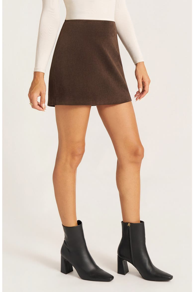 Pearl Faux Suede A Line Miniskirt, Alternate, color, ESPRESSO
