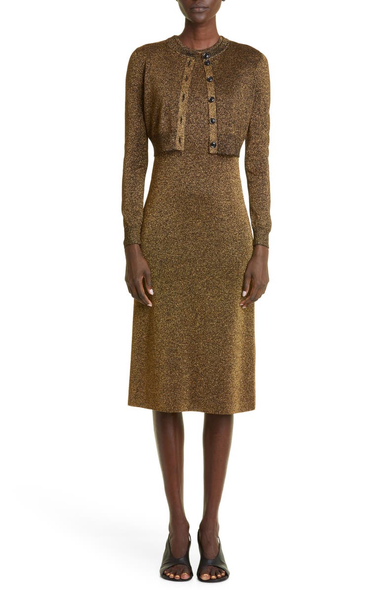 St. John Evening Metallic Jersey Midi Dress, Alternate, color, 