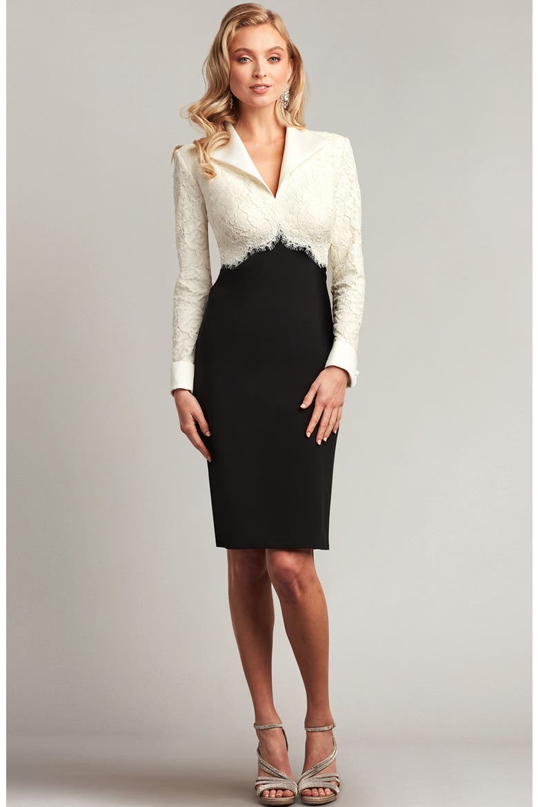 Long Sleeve Lace & Crepe Dress, Alternate, color, IVORY/ BLACK