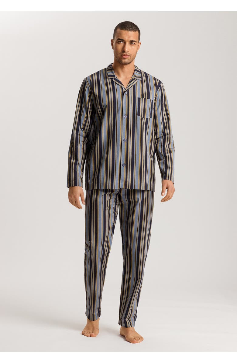 Hanro Night And Day Notch Collar Cotton Pajama Set, Alternate, color, Ocean Stripe