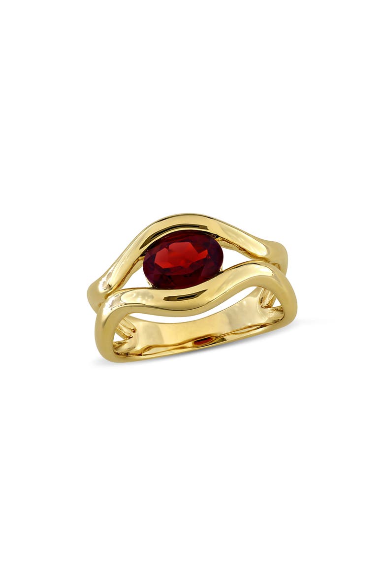 Garnet Solitaire Wavy Band Ring, Main, color, RED