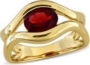 DELMAR Garnet Solitaire Wavy Band Ring