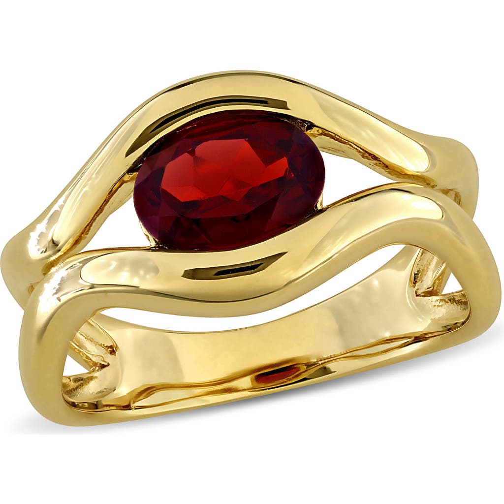 Delmar Garnet Solitaire Wavy Band Ring In Red