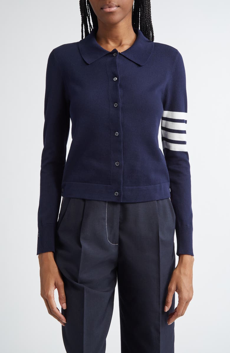 Thom Browne 4-Bar Jersey Stitch Cardigan, Main, color, Navy
