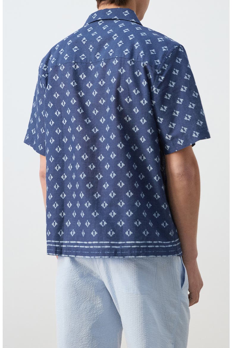 Ikat Cotton Camp Shirt, Alternate, color, INDIGO BLUE