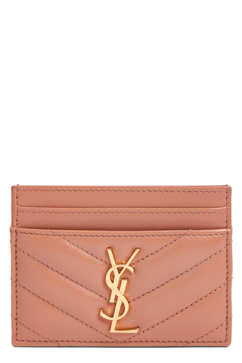 Cassandra Matelassé Leather Card Case, Main, color, BARELY PINK