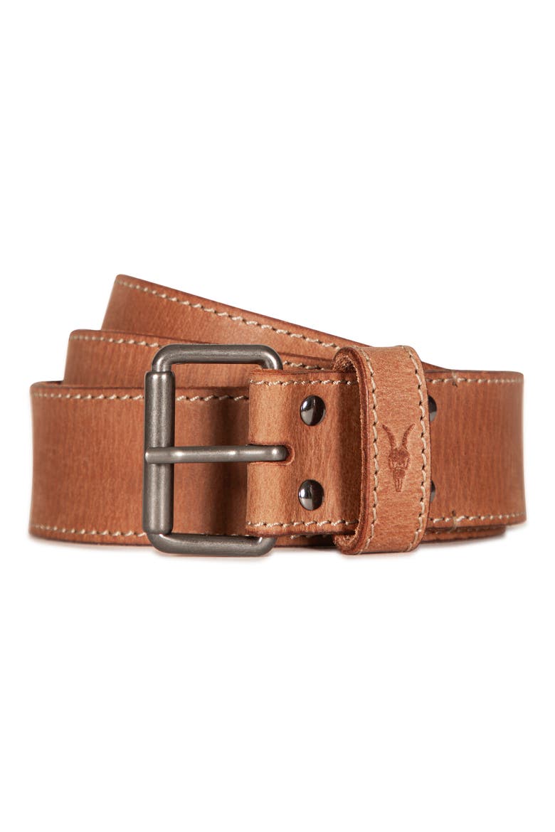Stitched Edge Leather Belt, Alternate, color, TAN