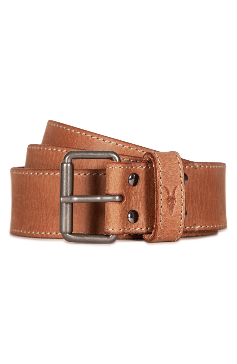 AllSaints Stitched Edge Leather Belt, Alternate, color, Tan