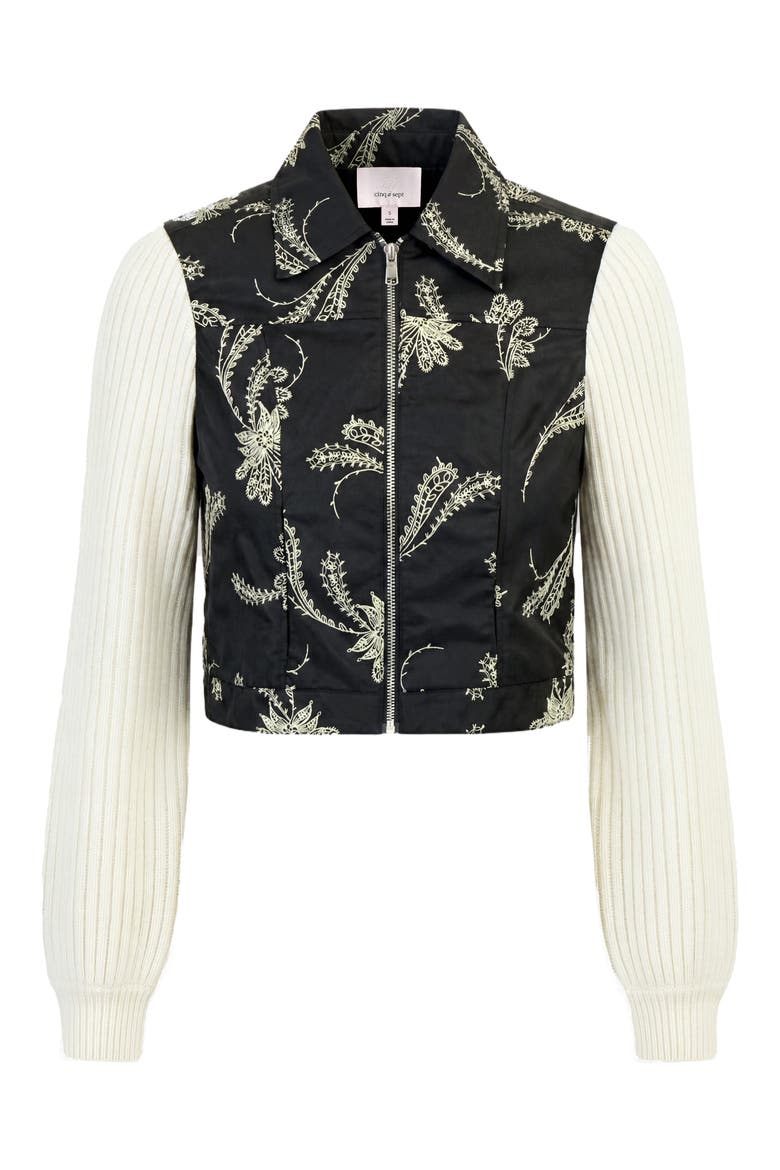 Ciara Paisley Fan Zip Front Jacket, Main, color, BLACK/ GARDENIA