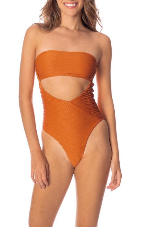 Wavy Chestnut Suki Cutout Reversible One-Piece Swimsuit