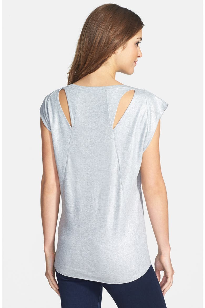 Back Cutout Foiled Jersey V-Neck Top, Alternate, color, SILVER FOI