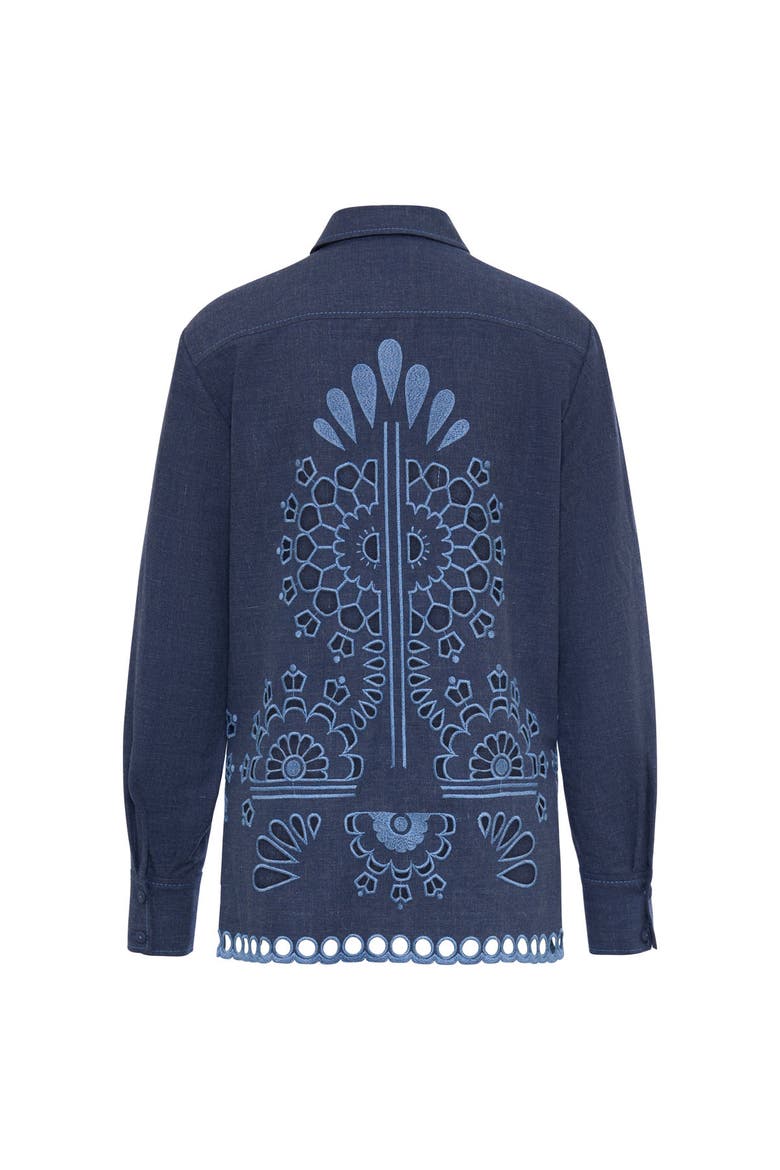 Embroidered Cotton Flannel Shirt, Alternate, color, Jeansblue