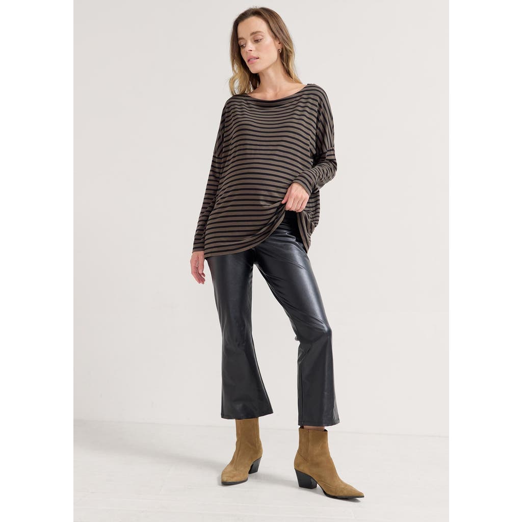 Hatch Collection The Stretch Leather Maternity Crop Flare In Black