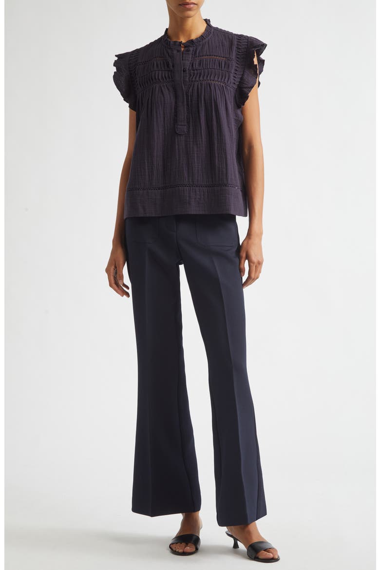 Florie Pintuck Ruffle Top, Alternate, color, NAVY