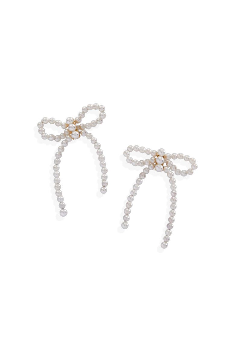 Pearl Bow Earrings, Main, color, Pearl