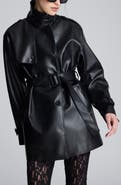 Kenneth Cole Double Breasted Faux Leather Trench Coat